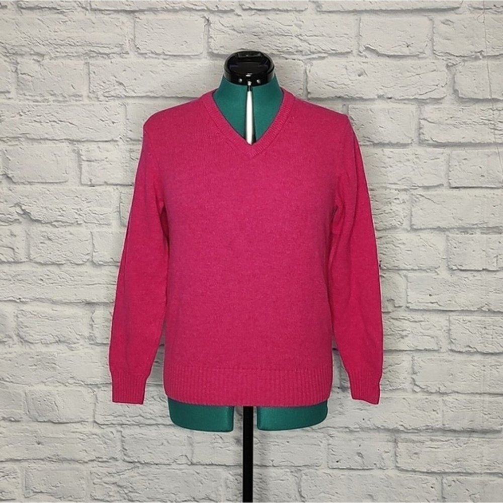 LAMBSWOOL women's pink v - neck 100% wool pullover sweater Sz S